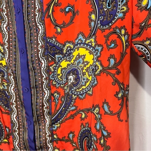 Nicole miller paisley print button down blouse size large orange purple - Picture 4 of 8